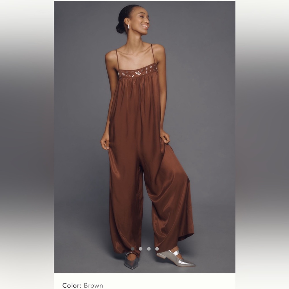 Anthropologie Maeve Beaded Wide Leg Jumpsuit NWT XS